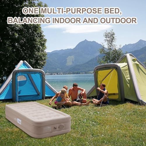Image of Air Mattress with Built in Pump - Twin Size Double-High Inflatable Mattress with Flocked Top - Easy Inflate, Waterproof, Portable Blow Up Bed for Camping & Travel