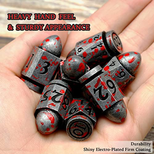 Bullet Dnd Dice Set, Metal Dice For Dungeons And Dragons Hnccesg Dice Set D&D Rpg D And D Dice For Role Playing Table Board Games (Bullet Antique Sliver Blood Spot) #TOP7