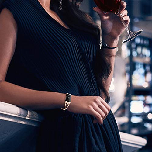 Joyozy Replacement Bands Compatible With Fitbit Charge 3/Charge 4/ Charge 3 Se Smartwatch, Women Stainless Steel Metal Rhinestones Jewelry Bracelet Bangle Wristband Straps Fitness #TOP6