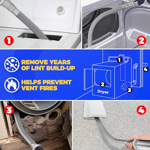 Image of Holikme Dryer Vent Cleaner Kit, Vacuum Hose Attachment, 2-Piece, Gray