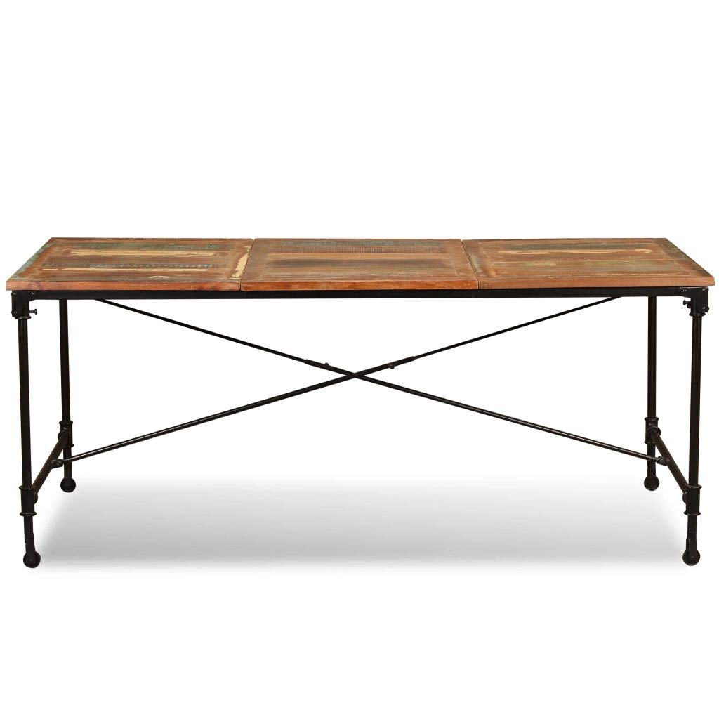 Mesa de Comedor Industrial de Madera Reciclada con Ruedas - Multicolor - 180x90x76 cm - Para Cocina y Comedor