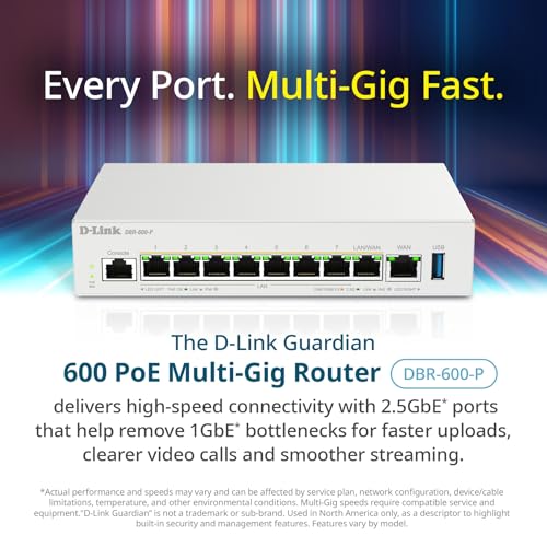 Image of D-Link Guardian 600 PoE Multi-Gig Business Router (DBR-600-P), Premium Router with Multi-WAN Failover, SPI Firewall, 8X 2.5GbE PoE+ LAN, VPN