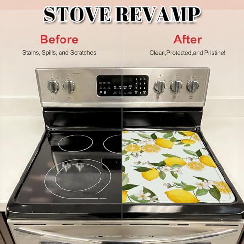 Image of Lemon Blossom Stove Top Cover for Electric Stove, Lemon Fruit Covers for Electric Stove, Rubber Dish Drying Mat, Glass Cooktop Covers, Flat RV Range top Mats, 28 inchx20 inch