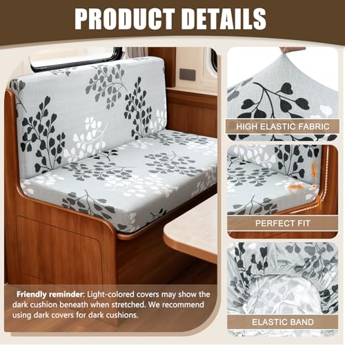 Image of SearchI RV Dinette Cushion Covers, Stretch Camper Cushion Slipcovers for Travel Trailer Couch RV Booth Seat, Replacement Camper Sofa Chair Protector (1 Backrest Cover & 1 Bench Cover, Leaf Pattern)
