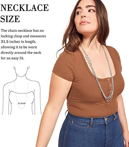 Noessla Layered Long Necklaces for Women Crystal Beaded Statement Necklace Sweater Silver Chain with Gifts Box Jewelry4