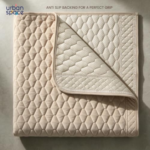 Image of Urban Space Velvet Embroidery Quilted Sofa Cover mat, Premium 1 Seater Non-Slip Sofa slipcover, Easy Care & Machine Washable, Seat Runner for Couch for Living Space (1 Seater - Honeycomb Beige)