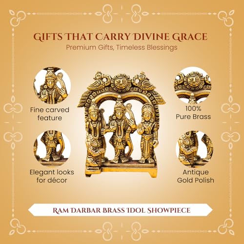 Image of Ekhasa 100% Pure Brass Ram Darbar Idol with Gift Box | Ram Sita Laxman Hanuman Murti Shree Ram Parivar Statue for Home Pooja Mandir | Religious Housewarming Grah Pravesh Wedding Gift