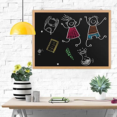 Magnetic Chalkboard Blackboard for Wall 60cm x 45cm with Natural Real Wood Frame, Come with 8 Chalk Markers, 1 Magnetic Eraser, 7 Chalks, 2 Magnet Pins, Great for Kids, Restaurant, Home