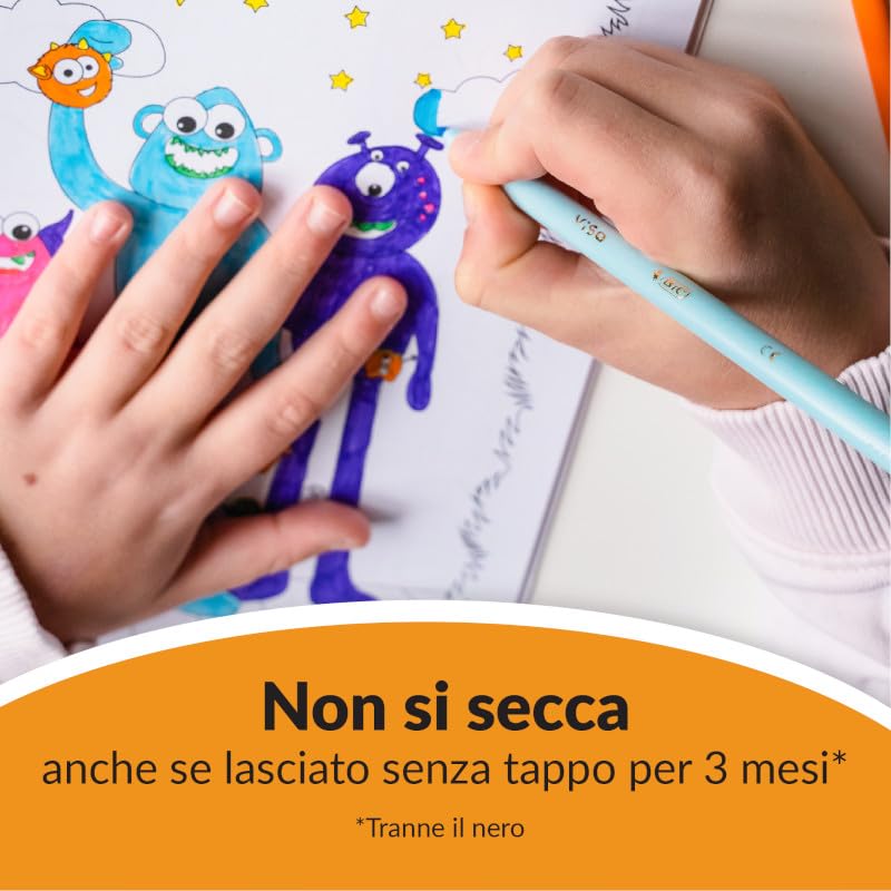 BIC Kids Fun Colouring Set, Set Disegno per Bambini, Valigetta contenente 12 Pennarelli Colorati, 12 Matite Colorate Prive di Legno, 12 Pastelli a Cera, 2 Libri da Colorare Mostriciattoli & alieni + Animaletti, 38 Unità, Cancelleria