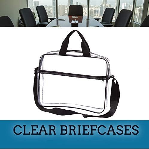 Clear Portfolio Briefcase Messenger Bag with Handles Work Document Storage Holder Transparent Travel File Organizer with Front Zipper Pouch & Pen Pocket On Side