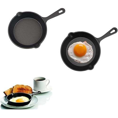 4 Inch Small Cast Iron Skillet, 2 Pack Pre Seasoned Mini Cast Iron Skillet, Camping Nonstick Frying Pan for Baked Brownie, Cookie, Egg Cakes Pan (Black)