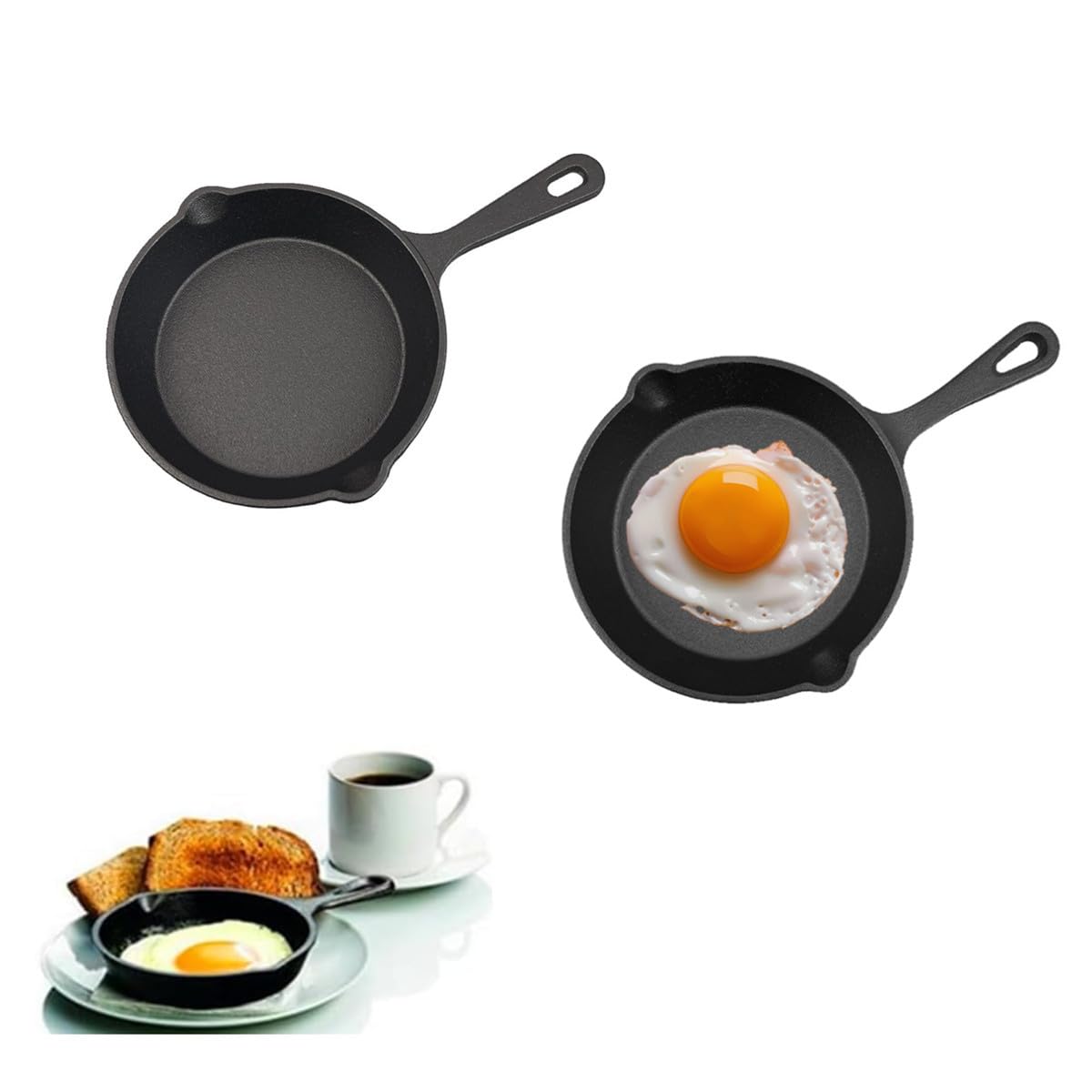 Kleine Gusseisen-Pfanne, 10,2 cm, 2 Stück, vorbehandelte Mini-Gusseisen-Bratpfanne, Camping-Antihaft-Pfanne für gebackene Brownies, Kekse, Eierkuchen, Pfanne (schwarz)