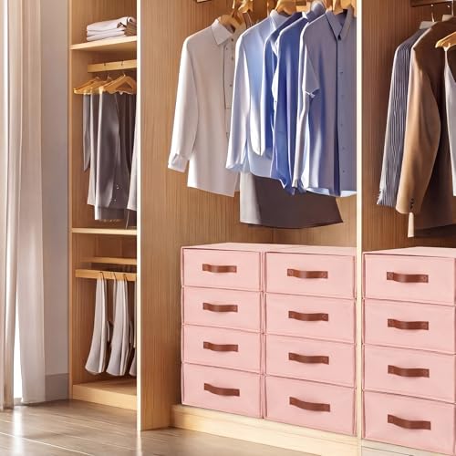Windyun-4-in-1-Stackable-Storage-Drawers-Closet-OrganizerPink-Fabric-Bins-with-Drawers-for-Socks-Underwear-Bras-Scarves-Ties-Large-Foldable-Clothes-Storage-Boxes-12-x-15-x-6-Inch