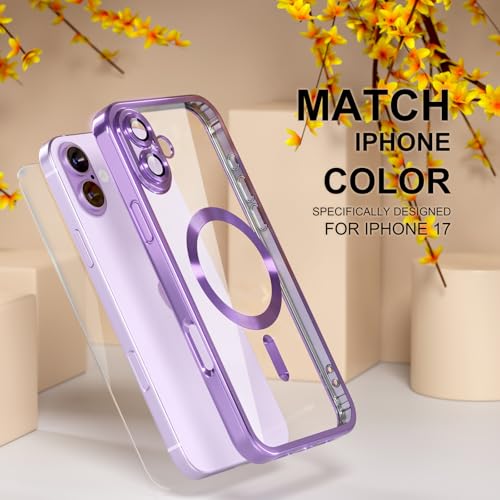 Image of Misea Magnetic for iPhone 17 Case Compatible with MagSafe Light Purple | Never Yellowing, Military Drop Protection, Full Camera Lens Protector Plating Soft Clear Phone Case Women, Lavender Purple
