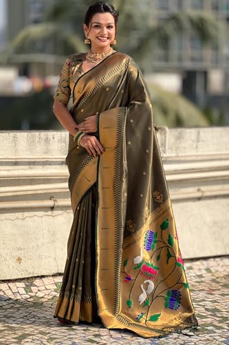 Image of SGF11 Women's Paithani Soft Lichi Silk Kanjivaram Sarees With Blouse Piece