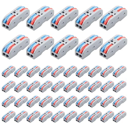 Image of ALITOVE 50pcs Electrical Connectors Push in Lever Nut Quick Wire Connector | 2 in 2 Out Lever Connector, 2 Wire Butt Splice Connector, Compact Inline Terminals, for Wire Splicing Project, 28-12 AWG