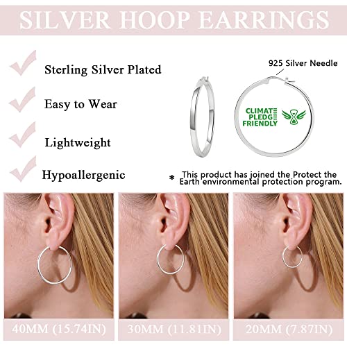 PABBEU Sterling Silver Hoop Earrings, 3 Pair Lightweight Small & Medium Silver Hoop Earrings, Hypoallergenic 20mm & 30mm3