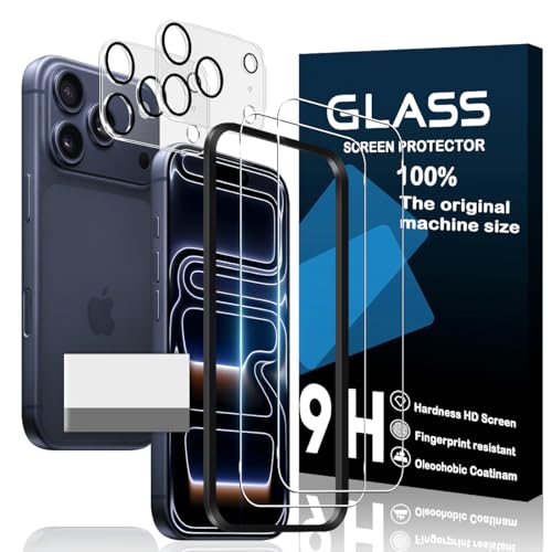 対応 iPhone 17 Pro ガラスフイルム 用の ガイド枠付き 【 iPhone17pro フイルム（２枚入り） + カメラフィルム（２枚入り）+ ガイド枠 】 いpほね17プロ 強化ガラス 液晶 アイフォン 17pro 保護フィルム 国産旭硝子素材 撥油性 超耐久 高光沢 超薄型 硬度9H 指紋防止 衝撃吸収 高透過率 飛散防止 貼り付け簡単 気泡なし 極薄 JCJCLY-17PROのサムネイル