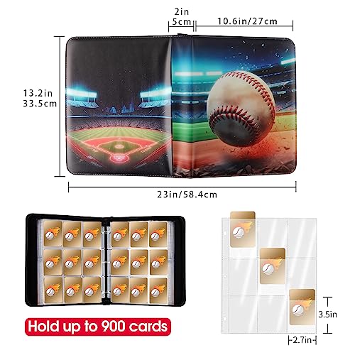 Image of Baseball Card Binder with Sleeves, 900 Pocket Baseball Card Holder for Trading Cards, 9 Pocket with 50 Removable Sleeves Zipper Book Folder Collector Album 3 Ring Binder Organizer Storage Kids Gift