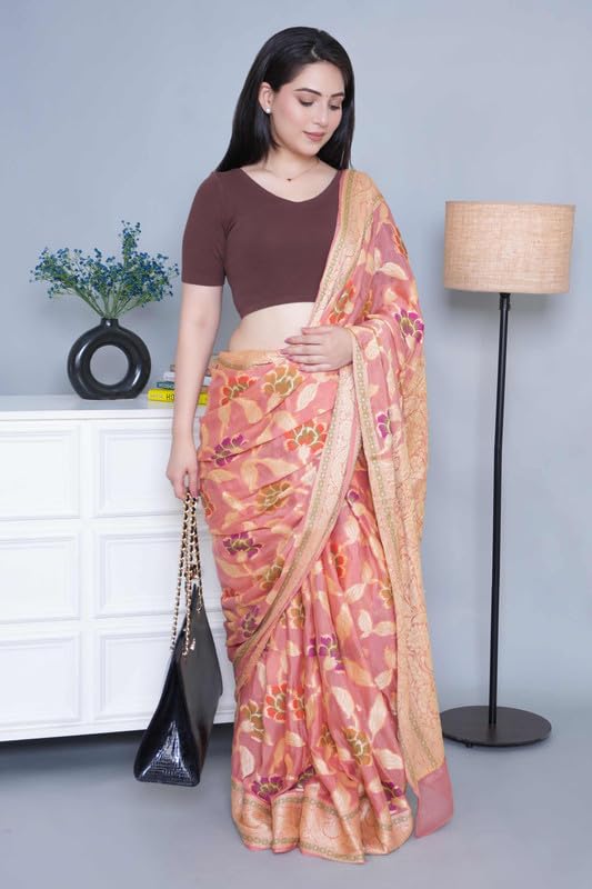 Image of Mlada V-Neck Stretchable Saree Blouse Top for Women | Slim Fit Short Sleeves Solid Cotton Blouses | Readymade Saree Blouses for Women Festive & Ethnic | Blouse Crop Top