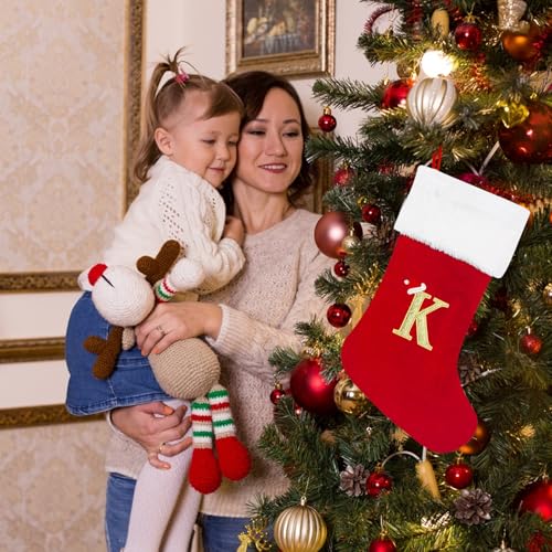 Kerstkousen, 50 cm, gepersonaliseerde kerstkous met brief, groot monogram, rode kerstkousen met naamplaatje, pluche hangende kousen, geschenken, sok voor kerstdecoratie, boomvakantie-ornament (K) - Afbeelding 4