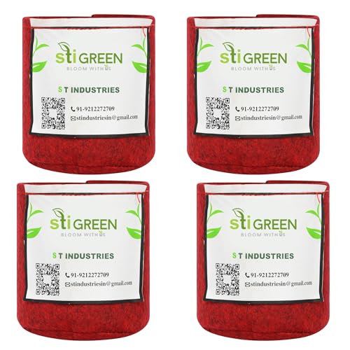 Image of Geo Fabric Grow Bags for Plants 4X4 Inch (Pack of 4) | 400 GSM Heavy Duty UV-Protected Round Maroon Colour Plant Bags for Terrace and Vegetable Gardening | Strong & Reusable|