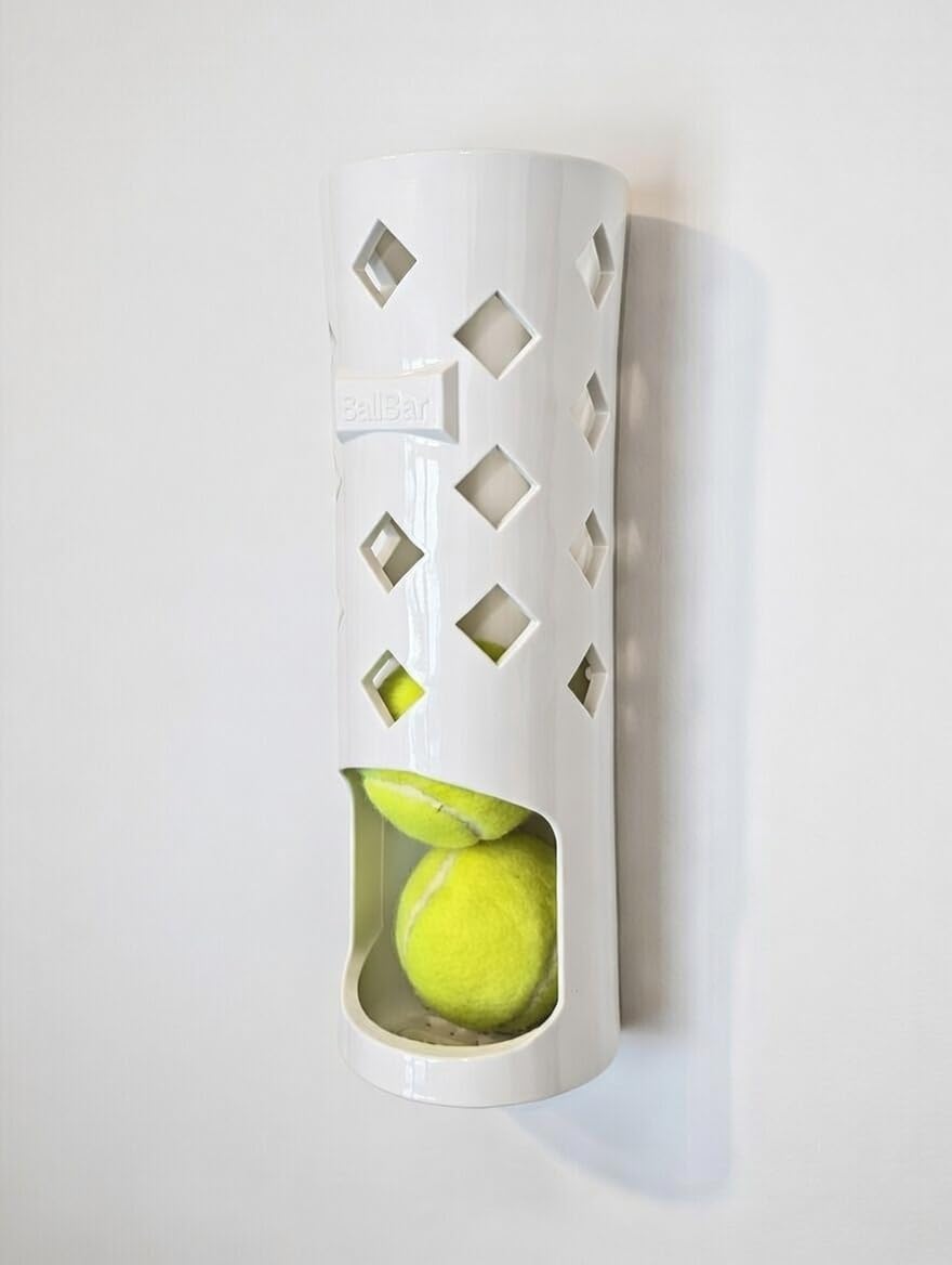 Wall Mounted Tennis Ball Holder for Dogs, Ball Organizer, Perfect Ball Chucker or thrower accessory (High Gloss White)
