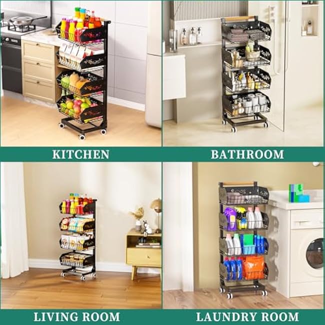 Heavy 4-Tier Snack Cart & 3 Tier Rotating Fruit Basket