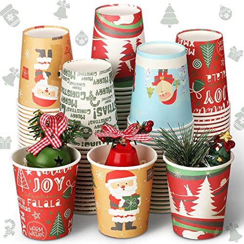 Karenhi 100 vasos desechables de Navidad de 9 onzas, vasos de papel de Navidad, taza de chocolate caliente, cacao, suministros de fiesta de Navidad, tazas de té, café, tazas desechables para fiestas