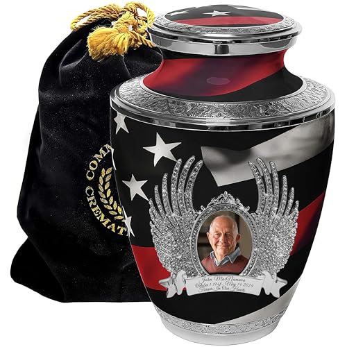 Image of Red Line Flag Cremation Urns for Human Ashes Adult Man & Urns for Ashes