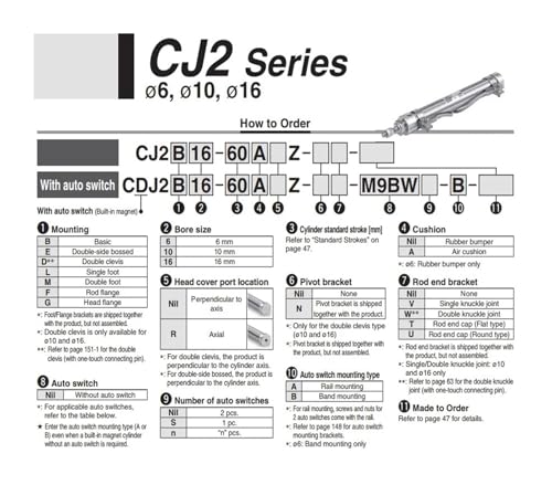 Mini cilindro neumático de doble efecto CDJ2B16 con vástago simple y carrera de 75mm 3