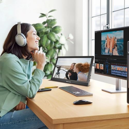 Showscren Tragbar Monitor 17,3Zoll, 1920 x 1080P 60 Hz 99% sRGB,HDMI USB-C Portable Monitore, erweiterter Computerbildschirm mit Lautsprecher für Telefon, Laptop, Raspberry Pi, Switch, Xbox, PS4/5