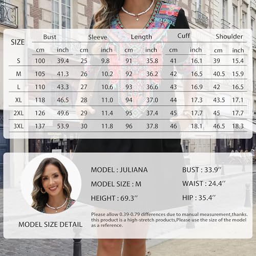 Image of Grosy Fiesta Embroidered Mexican Dress for Women Beach Vacation Plus Size Short Sleeve Summer Boho Dresses with Pocket