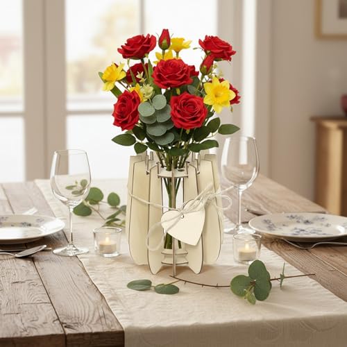 Image of Wooden Vase for Lego Flowers Bouquet, 3D Puzzle Vase Compatible with Lego Botanicals Collection, Roses, Sunflowers for Adults Display