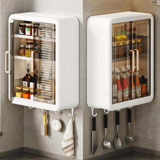 CEPHEUS ENTERPRISE Wall-Mounted Multipurpose Storage Cabinet with Doors & Shelves, Self-Adhesive Bathroom and Kitchen Organizer for Toiletries, Spices, Cleaning Supplies & Daily Essentials