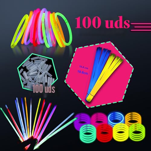 Miniatura 2 de Rmiveglia Set Con 100 Bastones Luminosos Y Conectores, Pulseras Luminosas Fluorescentes, Palitos Luminosos Para Niños, Barras Luminosas Para Fiestas Y Accesorios Festivos Originales.