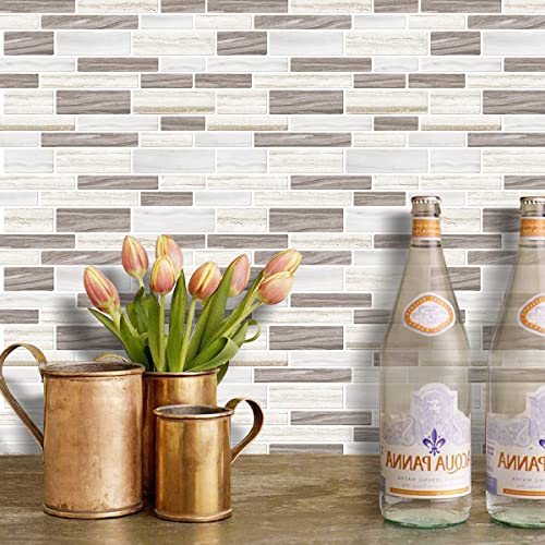 Thicker, Waldecoo Marble Peel And Stick Backsplash Tile, 10 Sheets Premium 3D Self-Adhesive Kitchen Backsplash Tiles, Brown Stick On Tiles Kitchen Backsplash Peel And Stick (12"×12") #TOP7