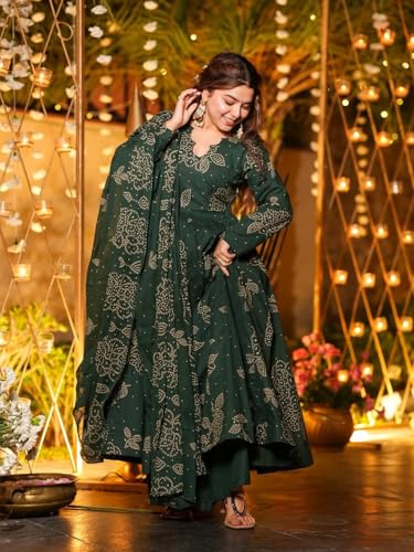 Image of ANNI Designer Women's Viscose Blend Umbrella Style Printed Kurta Palazzo with Dupatta | Stylish Kurta Set for Women | Elegant Palazzos & Dupatta Set | Traditional Ethnic Wear