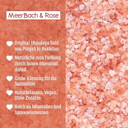 MeerBach & Rose Himalaya Salz, rosa Kristallsalz, 1kg grobe Körnung für die Salzmühle, Pink Salt, Badesalz, original aus Punjab Pakistan