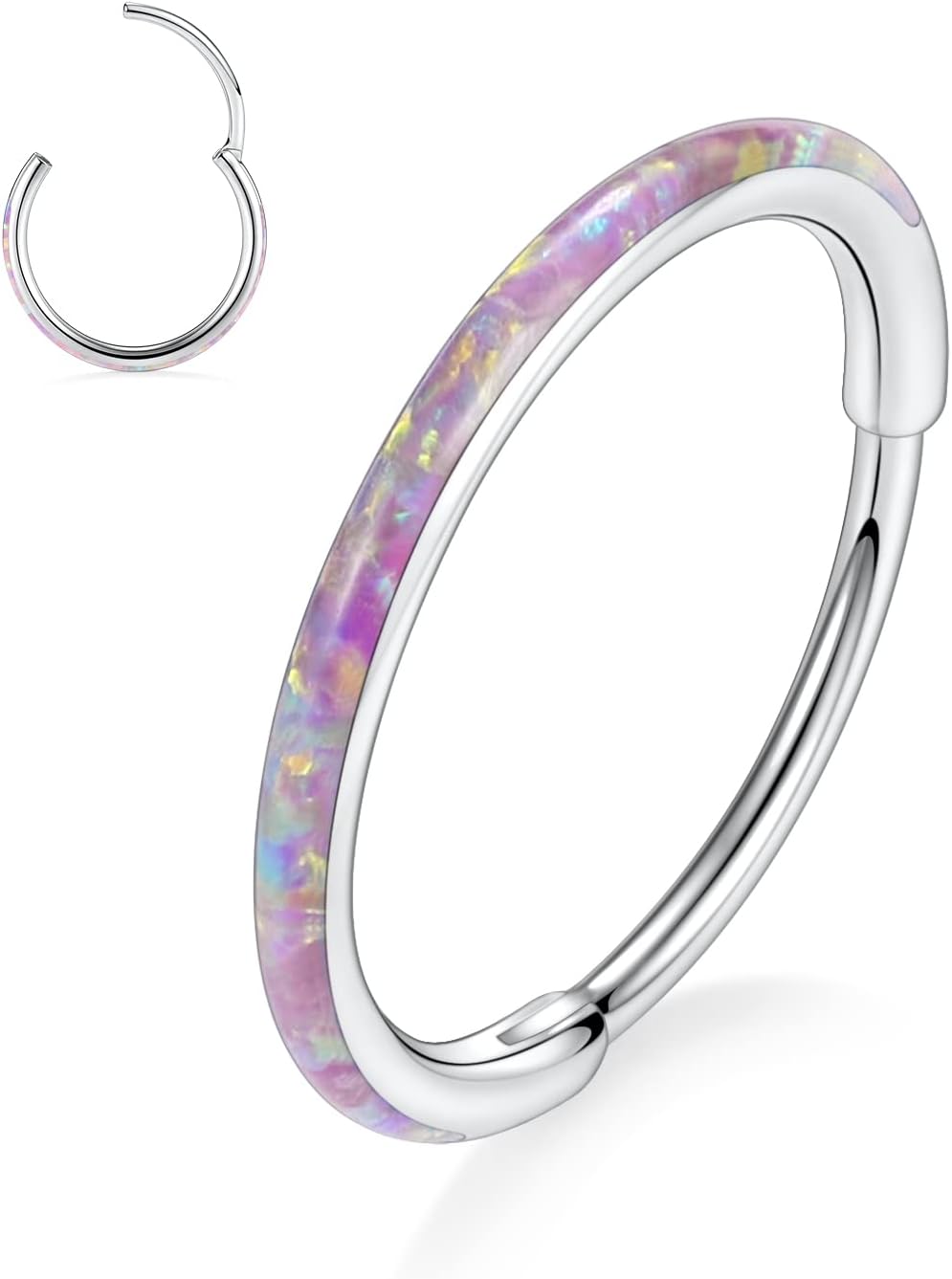 8mm Septum Clicker Silver Cartilage Earring Hoop 20g Silver Nose Rings 20 Gauge Helix Hoop Earring Pink Opal Daith Earrings Tragus Earring Surgical Steel Small Hoop Earrings 8mm Nose Hoop Seamless