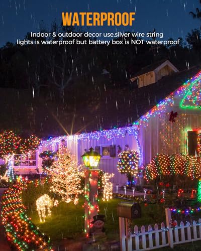 Image of 2Pack Battery Operated Fairy Lights, 10 Ft 120LEDs Firecracker String Lights Waterproof Silver Wire Starry Firefly Light for DIY Wreath Home Wedding Indoor Outdoor Christmas Decorations, Multicolor