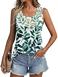 ORANDESIGNE Womens Floral Print Tank Tops Scoop Neck Sleeveless Shirts Flowy Casual Summer Tops Loose Fit Clothes 2026 Blue Leaves White Medium