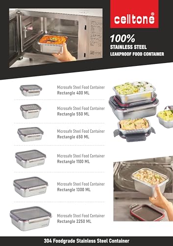 Image of Fridge to Oven Microwave Safe Stainless Steel Reusable Food Storage Containers with Leak-Proof and Airtight Lids (Rectangular Set of 3)