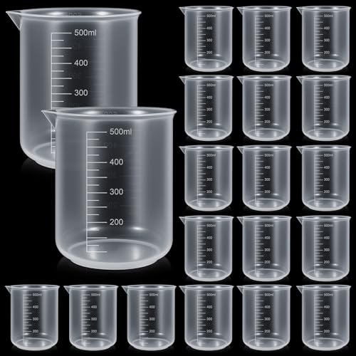 20 Pack Plastic Beakers 500 ml Graduations, 17oz Transparent Measuring Cup, Epoxy Mixing Cups, Plastic Graduated Cup, Premium Polypropylene, for Liquid Measuring