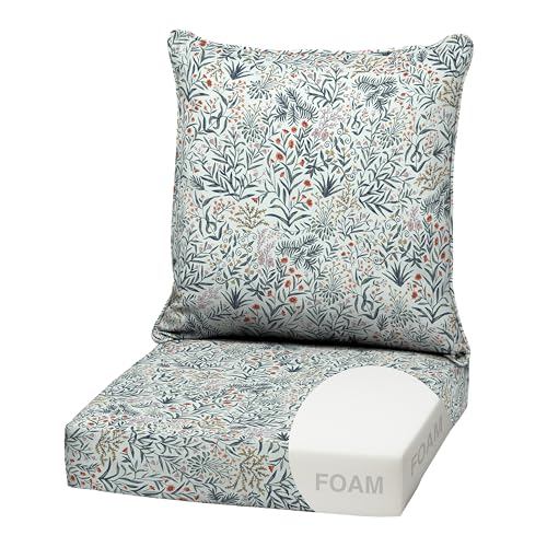 Image of Arden Outdoor Deep Seat Cushion Set, Foam, 22x24, Pistachio Botanical | Sofa, Couch, Conversation Set, Premium High-Density Foam, Never Flattens, Mold and Mildew Resistant