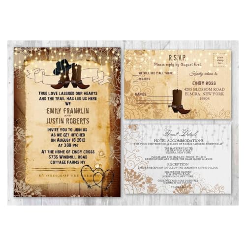 Western Rustic Wedding Invitations With Matching Card Set of 30