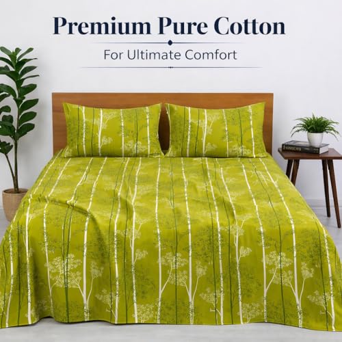 Image of Bedsheet for King Bed Include Pillow Covers | Green Forest Escape Premium Bedding | Pure Cotton 144 Thread Count|108x108 inch - Green Forest Escape