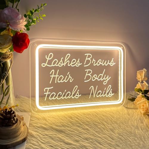 Image of Neon Sign Lash Hair Facials For Wall Decor 3D Art Carving Design Indoor Bedroom Led Neon Signs Backdrop Flex Christmas Party Wedding Living Room Birthday Girl Boy Women Gift (Warm White,USB,30x30CM)