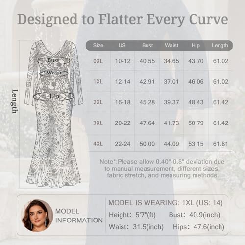 Image of Plus Size Formal Dresses for Women with Embroidery Sequin and Cape Sleeve, V-Neck Maxi Dress for Wedding and Party