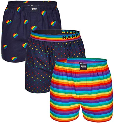 Happy Shorts 3 Webboxer Herren Boxer Motiv Boxershorts Design Pride Hearts & Stripes, Grösse:L - 6-52, Präzise Farbe:Pride Hearts & Stripes Cover
